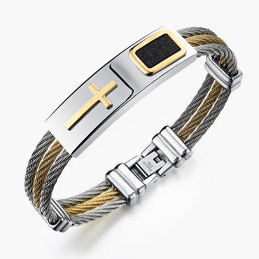 Jiayiqi Fashion Men Bracelet Cross Stainless Steel 3 Rows Wire Chain Cuff Bangles for Men Jewelry Punk Silver Gold Color Gifts