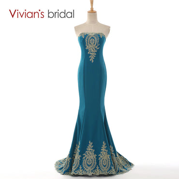 Vivian's Bridal Sexy Backless Mermaid Lace Appliques Strapless Long Evening Dresses Hot Sale 2015 Abendkleider Free Shipping 902