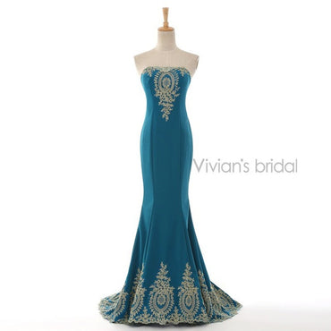 Vivian's Bridal Sexy Backless Mermaid Lace Appliques Strapless Long Evening Dresses Hot Sale 2015 Abendkleider Free Shipping 902