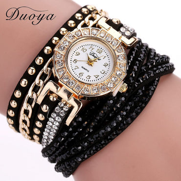 Duoya Fashion Watch Women Luxury Gold Fashion Crystal Bracelet Women Dress Watches Ladies Vintage Business Quartz Wristwatches