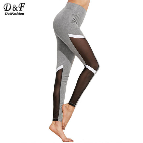 Dotfashion Sexy Fitness Leggings Designer Leggings Patchwork Leggings Fitness Fashion Color Block Mesh Insert Leggings