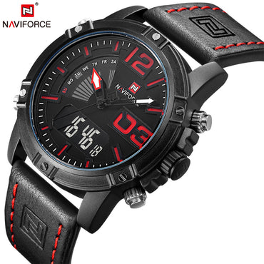 NAVIFORCE Top Brand Luxury Men Leather Military Sport Watches Men's Quartz Analog Led Digital Wristwatch Relogio Masculino Clock