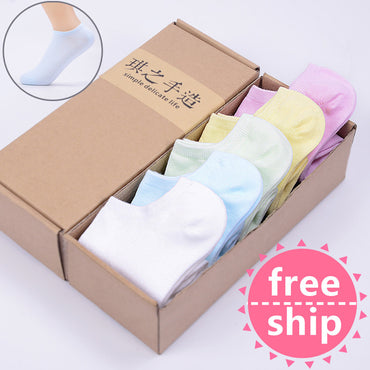 HOT women socks cute candy thin invisible 100% cotton socks high/boat Casual socks solid color Breathable Cotton Ship Short Sock