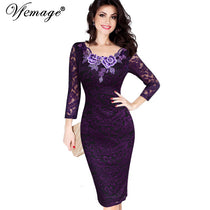 Vfemage Womens Autumn Elegant Embroidery See Through Lace Party Evening Special Occasion Sheath Vestidos Bodycon Dress 4240