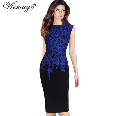 Vfemage Womens Elegant Vintage Floral Crochet Charming Pinup Casual Work Office Party Evening Sheath Bodycon Pencil Dress 2943