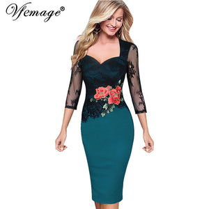 Vfemage Women Embroidered Floral See Through Lace Party Evening Bridemaid Mother of Bride Special Occasion Embroidery Dress 3198