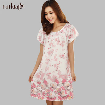 Fdfklak Fashion New Nightgowns For Women Long Cartoon Girls Nightwear Nightdress Cotton And Silk Sleepshirt Summer Dress E0789