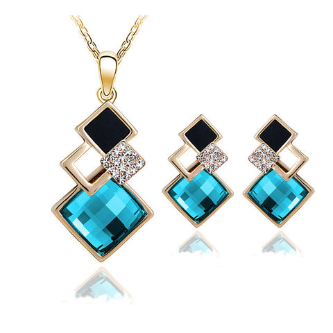 Free shipping Women Jewelry Sets Fashion Big Square Shpae Austrian Crystal Necklace Earrings Set Bridal Jewelry Gift T13