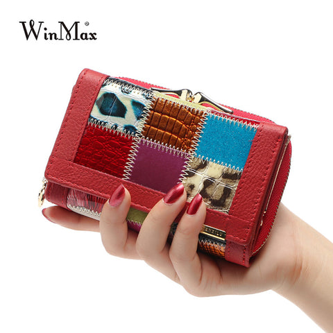 Women Luxury Brand Fashion Genuine Leather Patchwork Wallet Women Small Purse Female Short Design