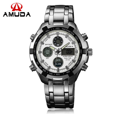 Gold Relogio Masculino LED Digital Analog Men Wristwatch Dual Display Stainless Steel Business Men's Watch Outdoor Male Clocks