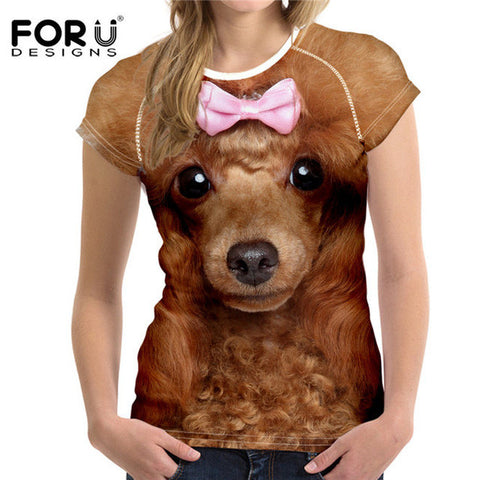 FORUDESIGNS Black Cat Printing Women T Shirt 3D Cat Dog T-Shirt Casual Female Round Neck Short Sleeve Fashion Tops Tee Shirts