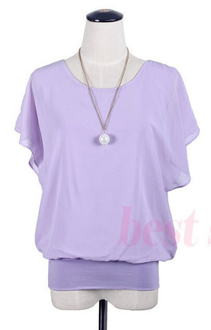 New Womens Tops Fashion 2017 Women Summer Chiffon Blouse Plus Size Ruffle Batwing Short Sleeve Casual Shirt Black White Red Blue