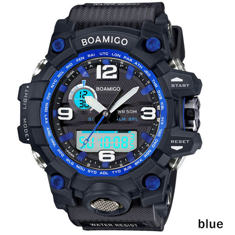 BOAMIGO brand men sports watches dual display analog digital LED Electronic quartz watches 50M waterproof swimming watch F5100