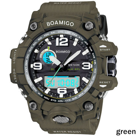 BOAMIGO brand men sports watches dual display analog digital LED Electronic quartz watches 50M waterproof swimming watch F5100