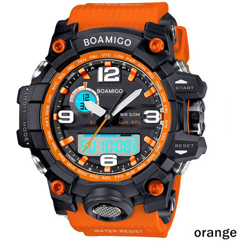 BOAMIGO brand men sports watches dual display analog digital LED Electronic quartz watches 50M waterproof swimming watch F5100