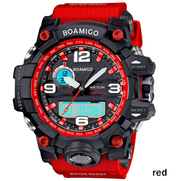 BOAMIGO brand men sports watches dual display analog digital LED Electronic quartz watches 50M waterproof swimming watch F5100