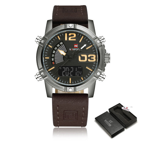 NAVIFORCE Top Brand Luxury Men Leather Military Sport Watches Men's Quartz Analog Led Digital Wristwatch Relogio Masculino Clock
