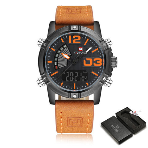 NAVIFORCE Top Brand Luxury Men Leather Military Sport Watches Men's Quartz Analog Led Digital Wristwatch Relogio Masculino Clock
