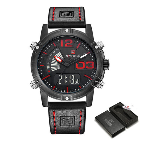 NAVIFORCE Top Brand Luxury Men Leather Military Sport Watches Men's Quartz Analog Led Digital Wristwatch Relogio Masculino Clock