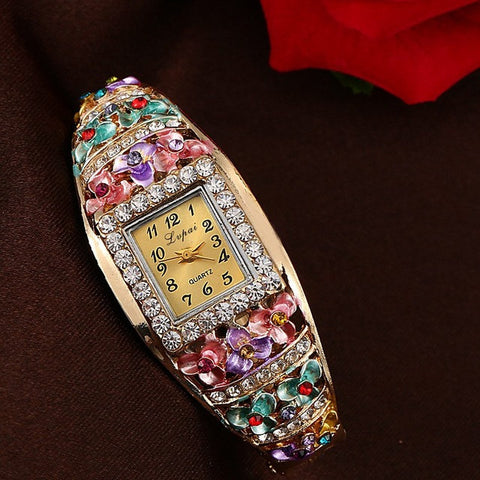 Lvpai Fashion Women Watch Crystal Bracelet Classic Flower Square Wristwatches Women Dress Watches Casual Gift Quartz Watch