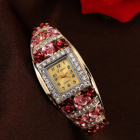 Lvpai Fashion Women Watch Crystal Bracelet Classic Flower Square Wristwatches Women Dress Watches Casual Gift Quartz Watch