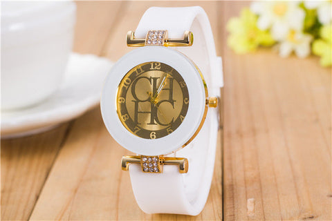 2015 New Fashion Brand Gold Geneva Casual Quartz Watch Women Crystal Silicone Watches Relogio Feminino Dress Wrist Watch Hot