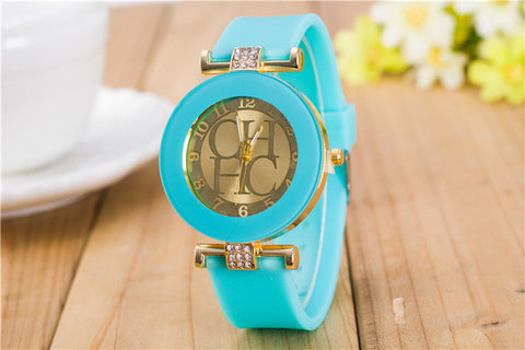 2015 New Fashion Brand Gold Geneva Casual Quartz Watch Women Crystal Silicone Watches Relogio Feminino Dress Wrist Watch Hot