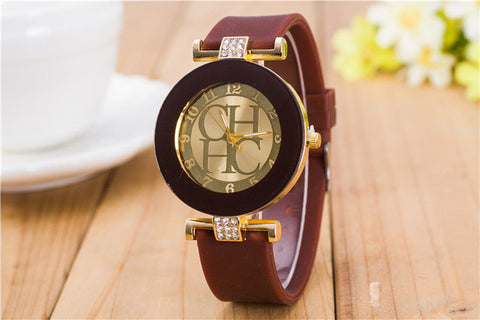 2015 New Fashion Brand Gold Geneva Casual Quartz Watch Women Crystal Silicone Watches Relogio Feminino Dress Wrist Watch Hot