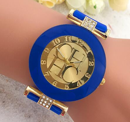 2015 New Fashion Brand Gold Geneva Casual Quartz Watch Women Crystal Silicone Watches Relogio Feminino Dress Wrist Watch Hot