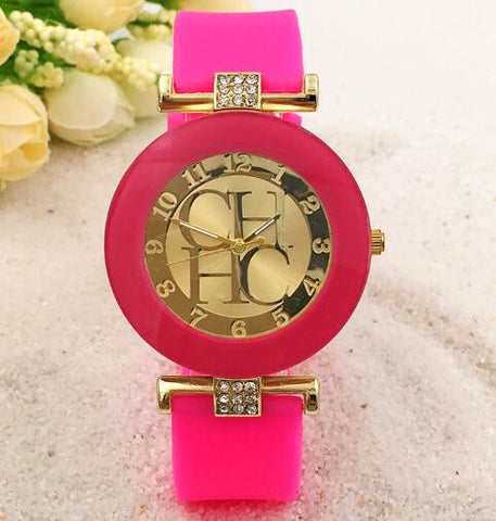 2015 New Fashion Brand Gold Geneva Casual Quartz Watch Women Crystal Silicone Watches Relogio Feminino Dress Wrist Watch Hot