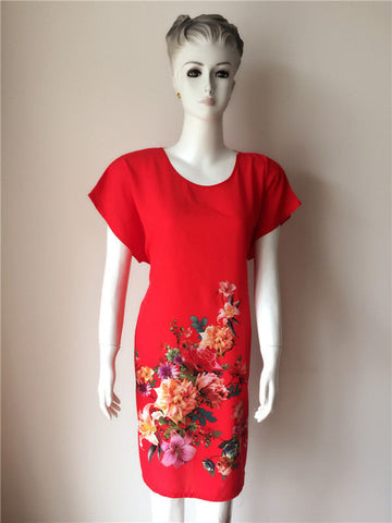 New Arrival Blue Chinese Women Cotton Nightdress Summer Short Sleeve Sleepwear Floral Home Dress Robe Gown One Size S0125