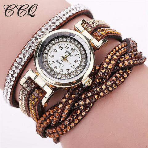 CCQ Brand Fashion Luxury Rhinestone Bracelet Women Watch Ladies Quartz Watch Casual Women Wristwatch Relogio Feminino 1739