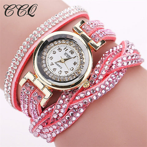 CCQ Brand Fashion Luxury Rhinestone Bracelet Women Watch Ladies Quartz Watch Casual Women Wristwatch Relogio Feminino 1739