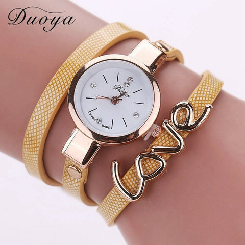 Duoya Luxury Fashion Thin Leather Bracelet Watch Women Gold Quartz Wristwatch Ladies Montre Female Women Girl Clock Watch