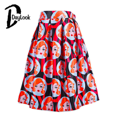 DayLook Summer Pleated Skater Skirt Vintage Monroe Print Tutu Midi Skirt Elegant Knee-Length Plaid Skirts Womens Saia Faldas