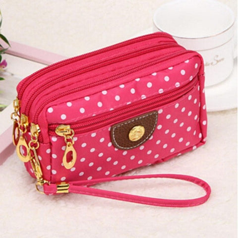 6 Colors Polka Dots Print Women Coin Purse Clutch Wristlet Wallet Bag Phone Key Case Makeup Bag Women credit card holder Tote