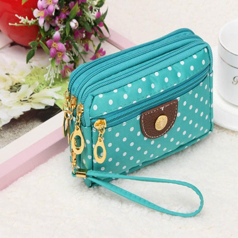 6 Colors Polka Dots Print Women Coin Purse Clutch Wristlet Wallet Bag Phone Key Case Makeup Bag Women credit card holder Tote