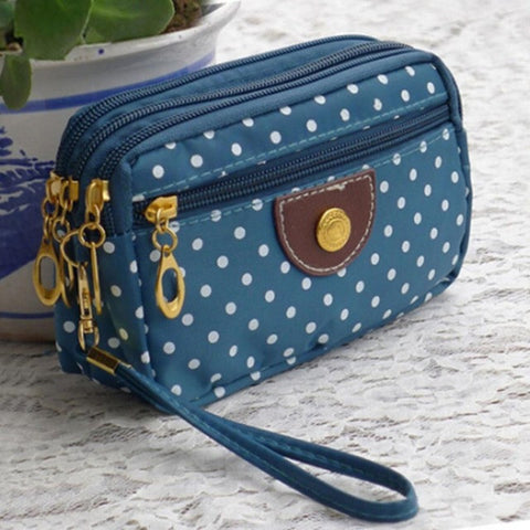 6 Colors Polka Dots Print Women Coin Purse Clutch Wristlet Wallet Bag Phone Key Case Makeup Bag Women credit card holder Tote