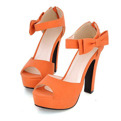 REAVE CAT New summer Peep toe Ankle strap orange Sweet high heel Sandals Platform Lady shoes Bowtie 4 Colors Spike heels