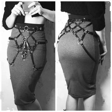 Sexy Pub Club Party Handcrafted Punk Gothic Rock Leather Harness Triangle Waist Cincher Body Bondage Belt Straps for Jeans Dress
