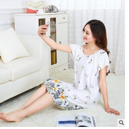 Fdfklak Fashion New Nightgowns For Women Long Cartoon Girls Nightwear Nightdress Cotton And Silk Sleepshirt Summer Dress E0789