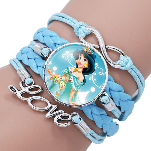 Fashion Elsa Anna Princess Portrait Glass Cabochon Infinity Love Leather Bracelet For Girls Women Movie Accessories Jewelry Gift
