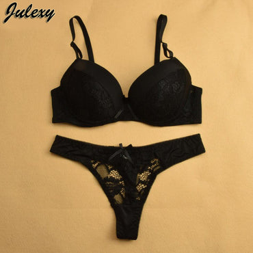 Julexy Sexy Thong Lace Push Up Bra Set  Lingerie Women Underwear Sets Intimates Embroidery Floral Black Red Blue Bra Brief Sets