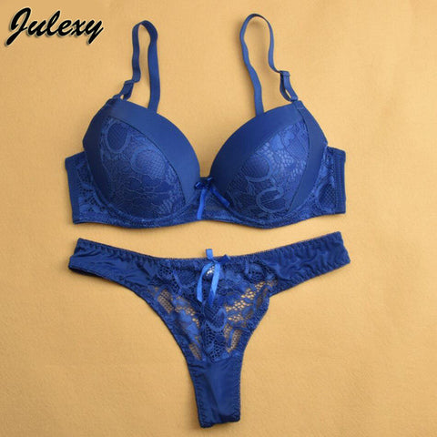 Julexy Sexy Thong Lace Push Up Bra Set  Lingerie Women Underwear Sets Intimates Embroidery Floral Black Red Blue Bra Brief Sets