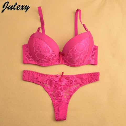 Julexy Sexy Thong Lace Push Up Bra Set  Lingerie Women Underwear Sets Intimates Embroidery Floral Black Red Blue Bra Brief Sets