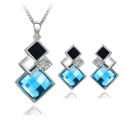 Free shipping Women Jewelry Sets Fashion Big Square Shpae Austrian Crystal Necklace Earrings Set Bridal Jewelry Gift T13