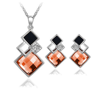 Free shipping Women Jewelry Sets Fashion Big Square Shpae Austrian Crystal Necklace Earrings Set Bridal Jewelry Gift T13