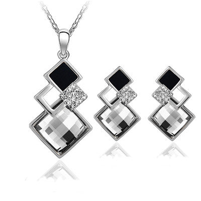 Free shipping Women Jewelry Sets Fashion Big Square Shpae Austrian Crystal Necklace Earrings Set Bridal Jewelry Gift T13