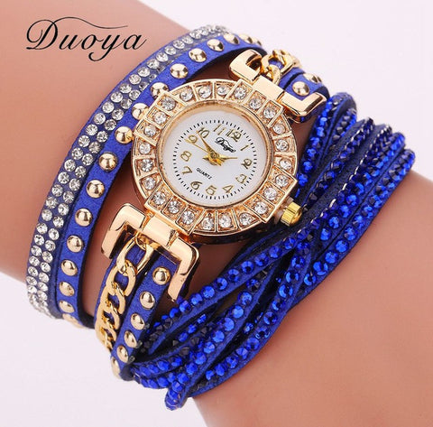 Duoya Fashion Watch Women Luxury Gold Fashion Crystal Bracelet Women Dress Watches Ladies Vintage Business Quartz Wristwatches
