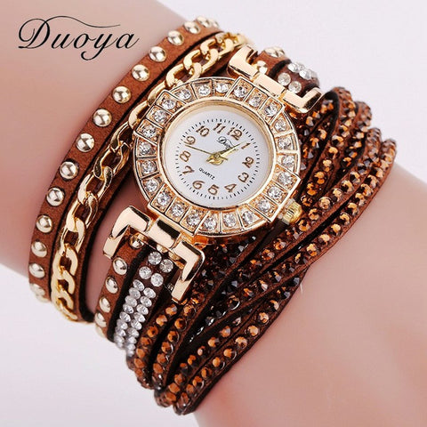 Duoya Fashion Watch Women Luxury Gold Fashion Crystal Bracelet Women Dress Watches Ladies Vintage Business Quartz Wristwatches